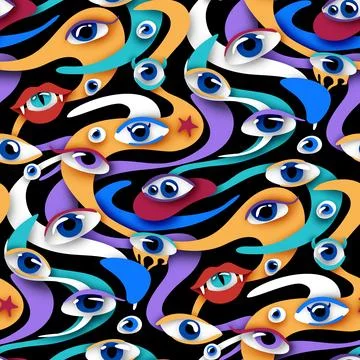 Psyhodelical Pattern with Thousand Eyes Looking Into the Soul, Witchcraft Vib Stockillustratie