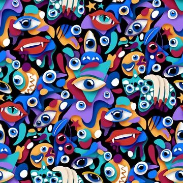 Psyhodelical Pattern with Thousand Eyes Looking Into the Soul, Witchcraft Vib 스톡 일러스트