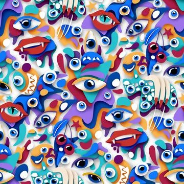 Psyhodelical Pattern with Thousand Eyes Looking Into the Soul, Witchcraft Vib 스톡 일러스트