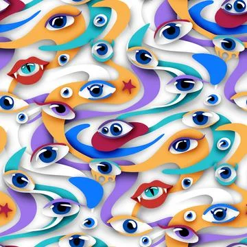 Psyhodelical Pattern with Thousand Eyes Looking Into the Soul, Witchcraft Vib Illustrazione stock