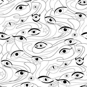 Psyhodelical Pattern with Thousand Eyes, Witchcraft Vibes イラスト素材