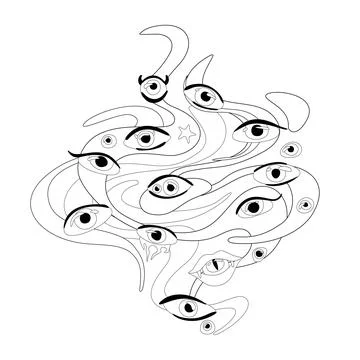 Psyhodelical Pattern with Thousand Eyes, Witchcraft Vibes Stock Illustration