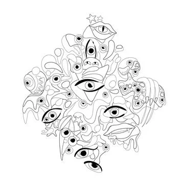 Psyhodelical Pattern with Thousand Eyes, Witchcraft Vibes Stock Illustration