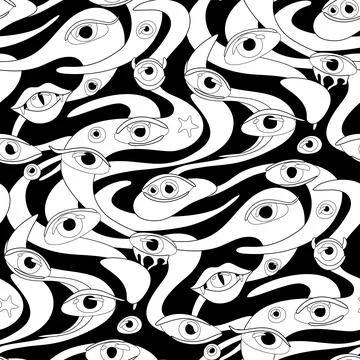 Psyhodelical Pattern with Thousand Eyes, Witchcraft Vibes 스톡 일러스트