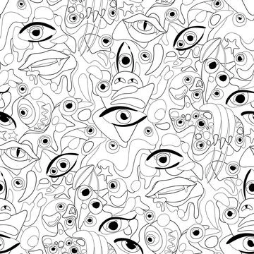 Psyhodelical Pattern with Thousand Eyes, Witchcraft Vibes 스톡 일러스트