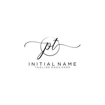 PT Initial handwriting logo with circle template vector Ilustración de archivo