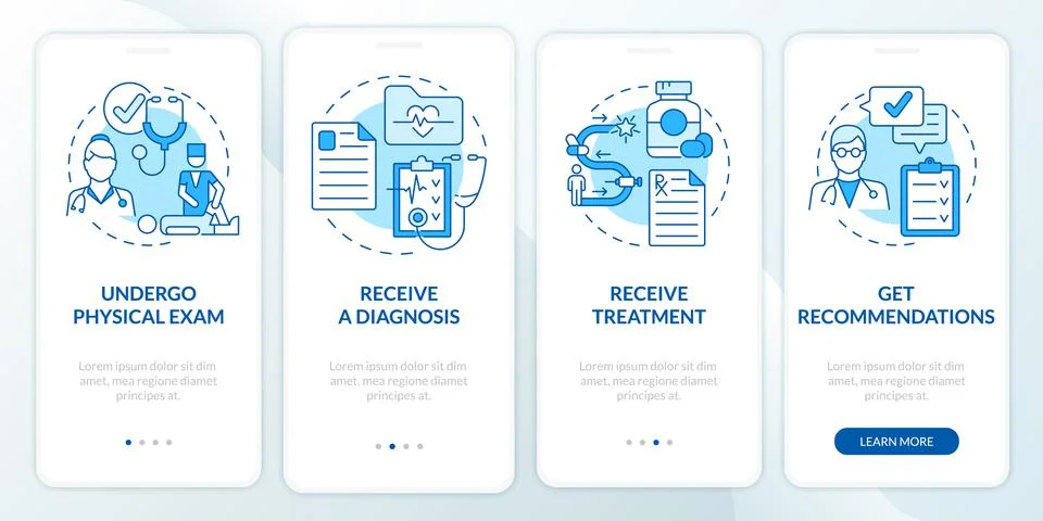 PT process blue onboarding mobile app page screen Stock Illustration