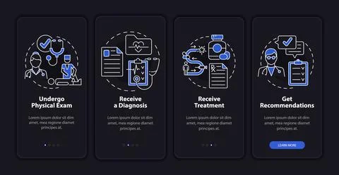 PT process dark onboarding mobile app page screen Stock Illustration