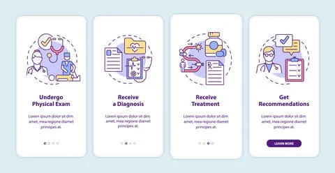 PT process onboarding mobile app page screen Stock Illustration