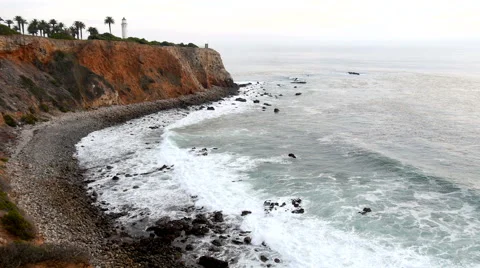 Pt. Vicente Lighthouse, Dramatic Cliffs, Coast ELS Grayish Day 스톡 동영상 45146734