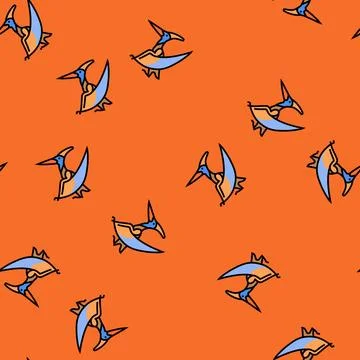 Pteranodon dinosaur animal vector seamless pattern Stock Illustration
