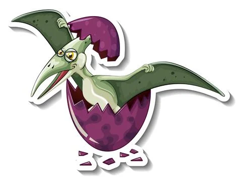Pteranodon dinosaur hatching from an egg cartoon character sticker Illustrazione stock