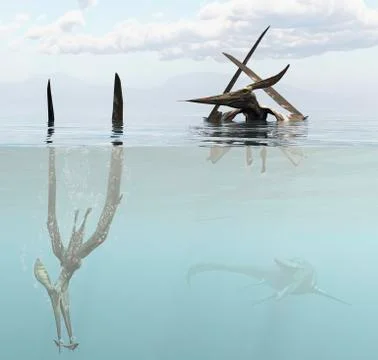 Pteranodon pterosaur diving underwater hunting for fish. Stock Illustration
