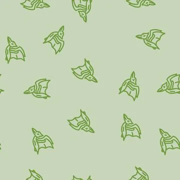 Pterodactyl dinosaur animal line vector seamless pattern Stock Illustration