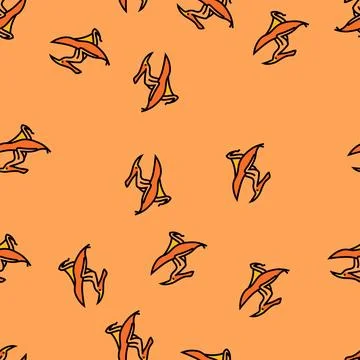 Pterodactyl dinosaur animal vector seamless pattern Stock Illustration