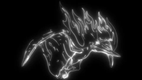 Pterodactyl dinosaur in white line on black background Stock Footage 276229642
