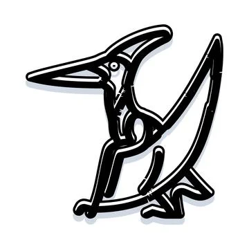 Pterodactyl flying dinosaur icon black outline Stock Illustration