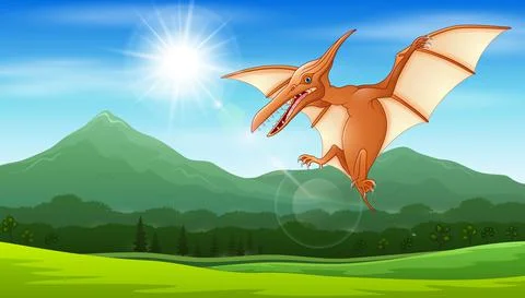 Pterodactyl flying under the sun Stock Illustration