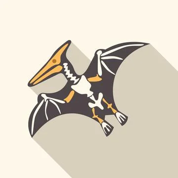 Pterodactyl skeleton flying with wide wings and long beak Stock Illustration