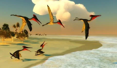 Pterodactylus fly out to Sea Illustrazione stock