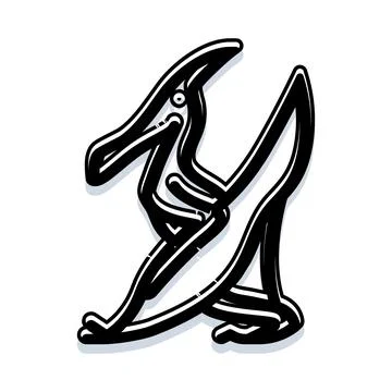 Pterosaur extinct flying reptile simple outline drawing Stock Illustration