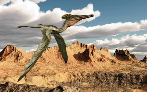 Pterosaur Pterodactylus flying over a landscape Illustrazione stock
