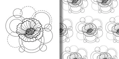 Ptint and seamless pattern with poppy and circles Stock Illustration