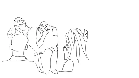Ptsd group session animated illustration. Veterans, soldiers with post traumatic Stock Footage 300950966