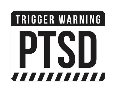 PTSD trigger warning black and white label sign Stock-Illustration