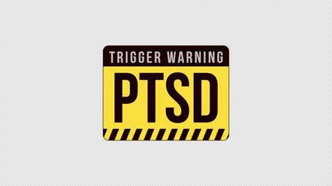PTSD trigger warning label sign animation Stockbeeldmateriaal 333677325