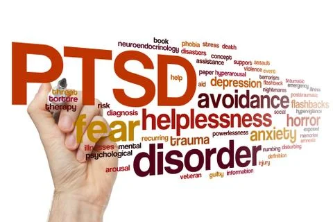PTSD word cloud Stock Photos