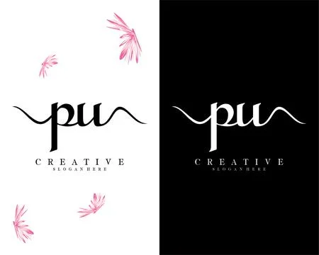 Pu, up handwriting script font letter logo design template vector Stock Illustration