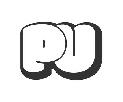 PU logo, bubble comic lettering, rounded in graffiti style black and white .. Stock Illustration