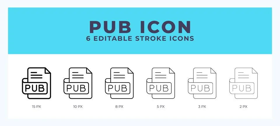 Pub file icon vector for web. And mobile app. Editable stroke outline icon. Stock Illustration
