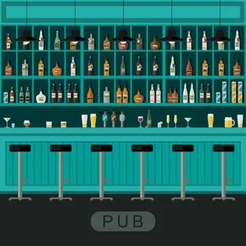 Pub interior with bar counter Stock Illustration