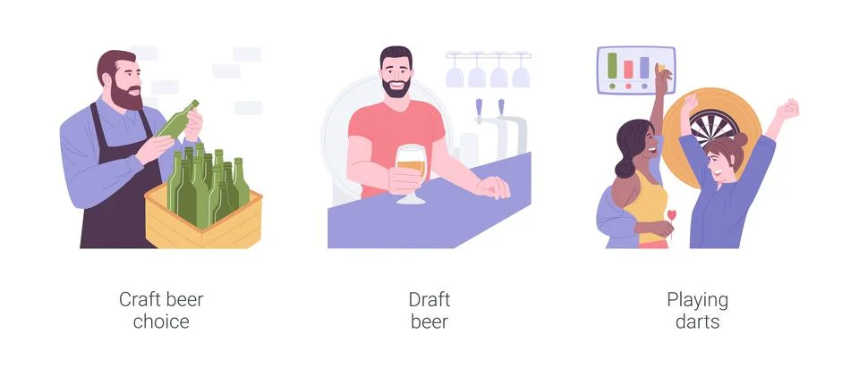 In a pub isolated cartoon vector illustrations set. Stock Illustration