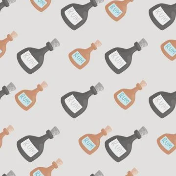 Pub menu design seamless pattern with rum bottles shapes. Grey background. Pa Stock Illustration