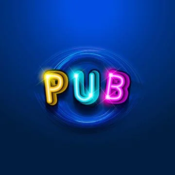 Pub. Neon sign on a blue background. Stock Illustration