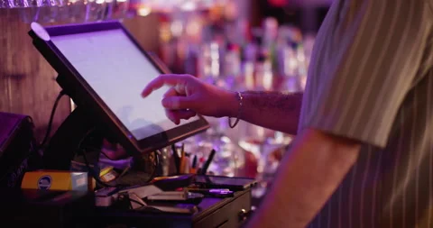 Pub pos cafe touch screen cashier bill computer Video stock 317772300
