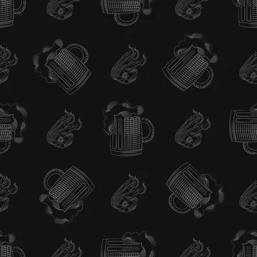 Pub print. seamless pattern with mug of beer and Shrimp Stock Illustration