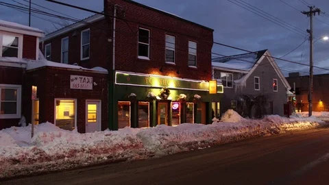 Pub-Restaurant in a Small Town in Winter Stock Footage 99755293