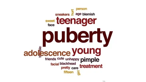 Puberty animated word cloud, text design animation. Stock Footage
