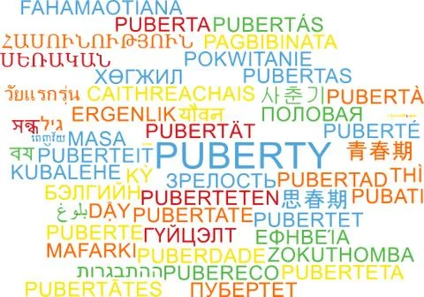 Puberty multilanguage wordcloud background concept Stock Illustration