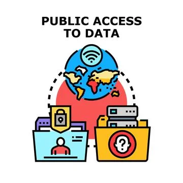 Public accessing, sharing, and protecting digital data globally Stock Illustration
