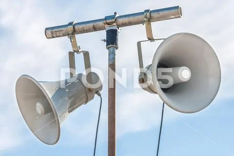 Public address speakers Stock Photos