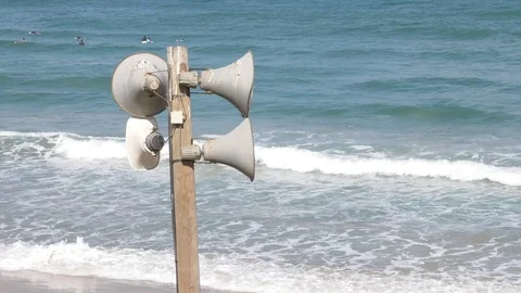 Public address system located on a beach Stock Footage 75936684
