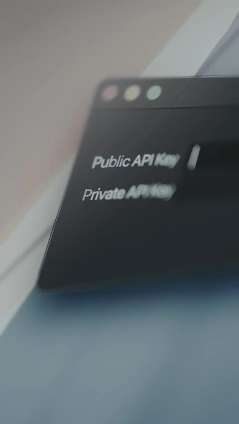 Public API key and Private API key input fields Video stock 329334302