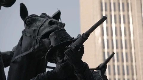 Public Art War Statue Soldier Detail in Cleveland, OH Tilt Down Stock Footage 89944964