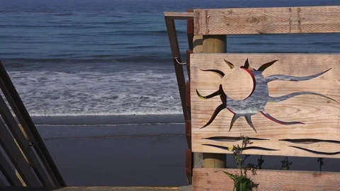 Public beach art at San Simeon State Park Stock Footage