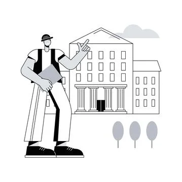 Public building abstract concept vector illustration. Ilustración de archivo